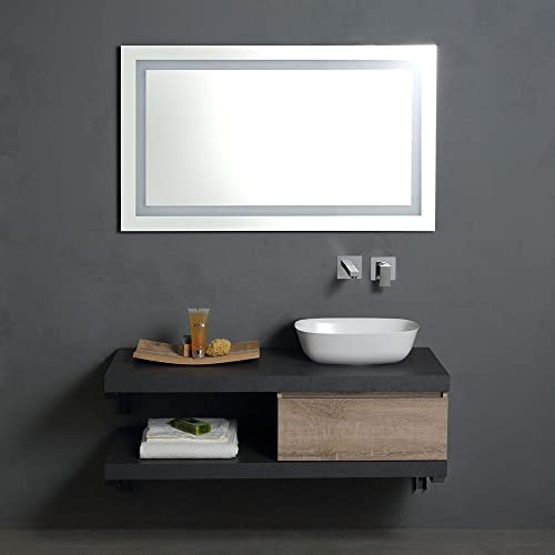 KIAMAMI VALENTINA - Mobile Bagno Sospeso 120 cm | Lavabo d'Arredo | Componibile Con Mensole Cemento e Base Rovere ORO | Specchio LED 120x70 cm, Nero, Rovere