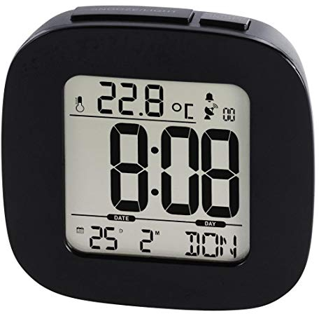 Hama Funkwecker RC 45 (DCF Funkuhr, Wecker digital mit Batterie, mit Temperaturanzeige, mit Schlummerfunktion, eine Weckzeit, Hintergrundbeleuchtung, Speed Alarm, inkl. Batterien) schwarz