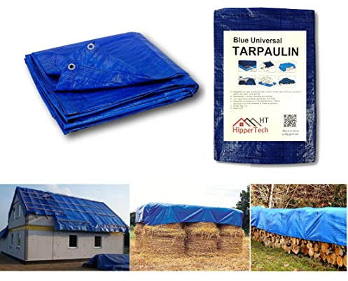 HipperTech® Blue Waterproof Tarpaulin - Tarp Sheet Cover -Woven Polyethylene and Laminated 4m x 6m = 24m² (13ft x 19.5ft = 252sq ft) - 60 GSM - Weight