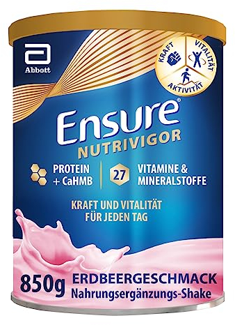 Ensure NutriVigor - Complément alimentaire avec protéines, 27 vitamines et minéraux et HMB - Pour une alimentation saine et équilibrée - Fraise - 1 x 850 g