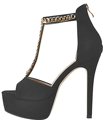 Only maker Plateau T-Bar Sandalen Knöchelriemchen Abendschuhe Peep Toed High Heels Faux Suede