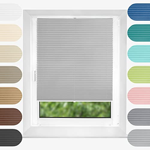 Birrke® Plissee Ohne Bohren Klemmfix 130x150 cm - Fenster Plisseerollo mit Bequemer Oben-Unten Funktion - Plissees für Sonnenschutz und Sichtschutz - Einfache Montage - Steel Magnolias, Grau