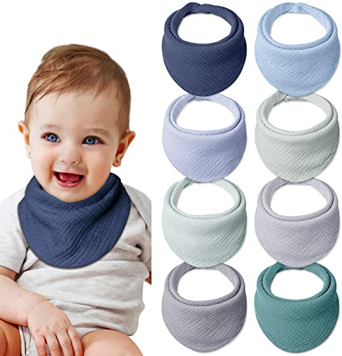 Lulu moon Lätzchen Baby Absorbierende Dreieckstuch, Musselin Halstuch Baby mit Verstellbares Druckknopf, Weiche Sabberlätzchen für Junge und Mädchen, Unisex, 8 Stück (Ozean)