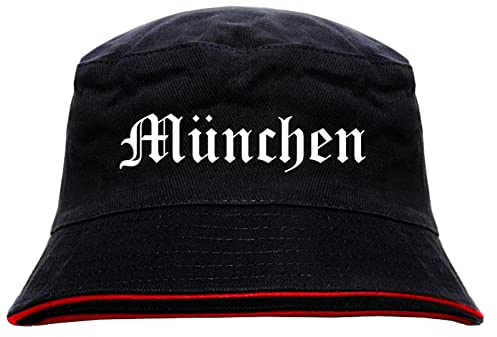 sostex München Anglerhut - Altdeutsche Schrift - Schwarz-Roter Fischerhut XL Schwarz