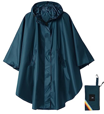 SaphiRose Unisex Rain Poncho Hooded Waterproof Raincoat for Adults Women (Deep Blue)