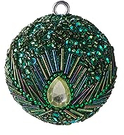 Gift Company Opium Weihnachtskugel, Pfaumuster, Perlen, Pailletten, Glitzer, Christbaumkugel, Baumschmuck, Glas/Acryl/Kunststoff, Grün, Ø 6 cm, 1027200008