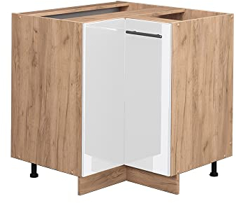 Vicco Eckunterschrank Fame-Line, Weiß Hochglanz/Goldkraft Eiche, 80.5 cm ohne Arbeitsplatte