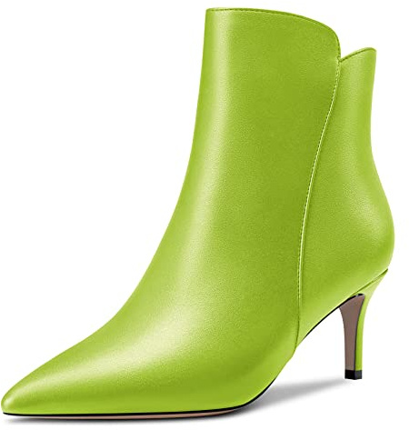 Castamere Mujer Aguja Medio Gatito Heel Puntiaguada Punta Botines Cremallera Slip-on Clásico Dress Oficina 6.5 CM Heels Botas Verde Lima 37 EU