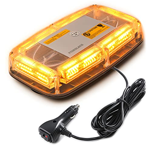 PKINGLAKE 72LED Roof Top Emergency Strobe Beacon Lights, 12-24V High Visibility Safety Warning Mini LED Strobe Light bar with Magnetic Base for Snow Plow, Trucks, Construction Vehicles (Amber/Amber)