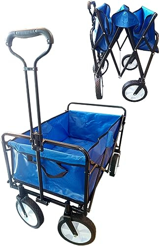Blue Heavy Duty Foldable Garden Trolley Cart Wagon Truck Wheelbarrow Camping 70 Litre