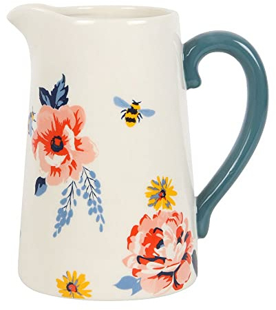 ZALE YARDLEY Flower Vase, Pitcher Vase, Bee-utiful Floral Ceramic Flower Jug, Vase for Flower, Garden Ornaments, for Real, Artificial Flower, Room décor, Christmas, Valentine, Wedding Gift
