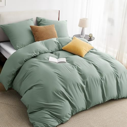 BEDSURE Ropa de cama de 135 x 200 cm, 2 piezas, color verde salvia, 1 funda nórdica de 135 x 200 cm y 1 funda de almohada de 80 x 80 cm, certificado Öko-Tex, color verde, poliéster, microfibra con