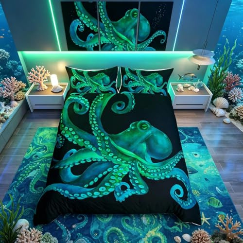 Set di biancheria da letto con stampa Ocean Kraken per camera da letto soggiorno polipo decorazione della stanza della vita marina a tema copripiumino subacqueo modello animale copriletto singolo