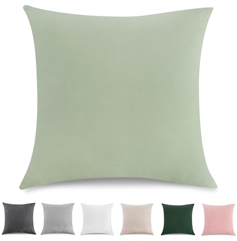 TOCOMOA Kissenbezug 50x50 cm 2er Set - 100% Gewaschene Baumwolle Kissenbezüge Oeko-TEX Zertifiziert, Leinenoptik und Atmungsaktiv Kissenhülle, Hellgrün Kopfkissenbezug mit Reißverschluss