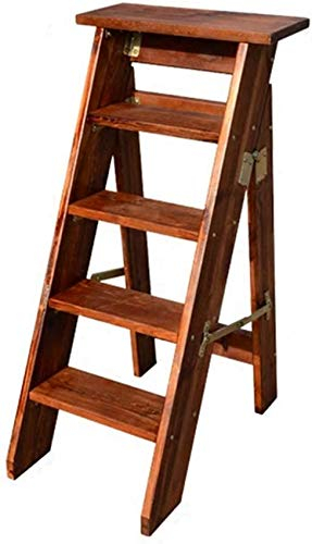 ZAANU Escaleras De Tijera Taburete De Escalera De Madera Multifunción Plegable 5 Escalones Tablero De Madera Gruesa Biblioteca Casera (Capacidad De 150 Kg) Escalones Plegables (Color : B