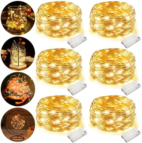 FAMKEEP 6 Stück LED Lichterkette Batterie,3 Meter 30LEDs Mini Lichterkette,Kupfer Drahtlichterkette,Lichterketten Weihnachten,DIY Lichterkette Draht für Innen und Außenbereich Weihnachtsbaum