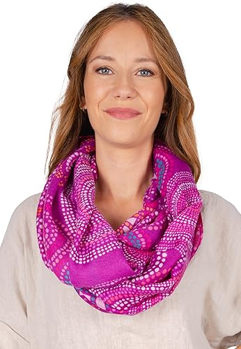 Weicher und leichter Damen Loop Schal mit kreisförmigen, farbigen Muster Rundschal Schlauchschal Accessoires - Diane (H32 beere)