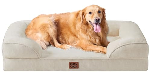 EHEYCIGA Panier Chien Grande Taille XXL Orthopedique, Memoire de Forme Lit pour Chien Dehoussable Lavable, Canapé Chiens Imperméable, Beige