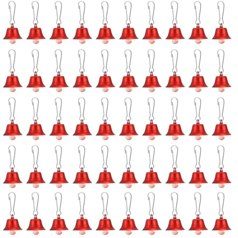 PATIKIL Mini Bastelglocken 50Stk Glöckchen 0.9 Metall Hängende Glocken mit 0.9 Federhaken für Heimwerken Party Hochzeit Heimdekoration Weihnachten Rot
