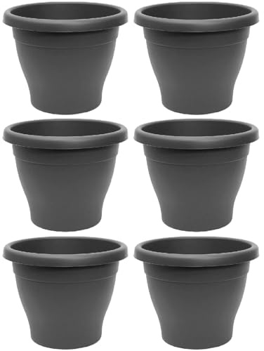 Acan Tradineur - Pack de 6 Macetas de plástico Redondas para Plantas y Flores Mediterránea con Orificios Inferiores. Recipiente, macetero Exterior e Interior del hogar - Color Gris - 35 cm