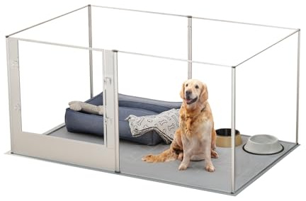 BingoPaw Acryl Wurfkiste Hunde Laufstall, XXL Welpenlaufstall,163x102x80cm | 8tlg Hundezaun Wohnung, Welpenzaun 80cm hoch, Welpenauslauf, Wasserdichte Bodenmatte, Mit Tür