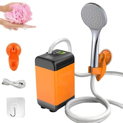 ANGDI Portable Shower for Camping, 3 Speed Adjustable, Rechargeable Electric Outdoor Shower Pump with LED Display, Built-in 7800mAh Battery, Last 180 Minutes, for Hiking, Traveling