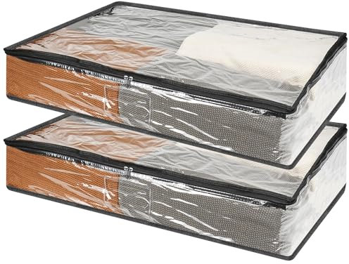 Vieshful 75L Unterbett Aufbewahrungstaschen, 2 Stück faltbare Kleider Organizer, Aufbewahrungsbehälter mit Reißverschluss für die Organisation und Aufbewahrung von Decken, Bettwäsche, Pullovern