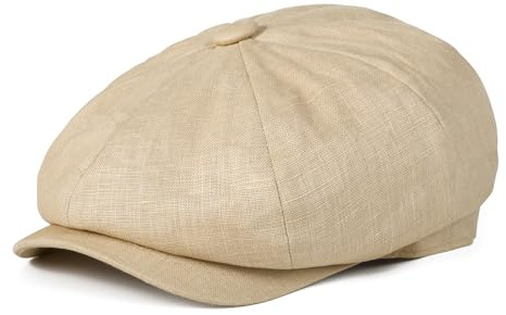 BOTVELA Herren Leinen Newsboy Cap Fischgrätenmütze Atmungsaktiv Sommerhut, Khaki, 7 1/4 / 7 3/8