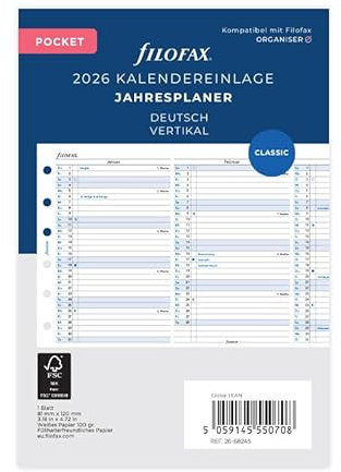 Filofax Kalender Pocket Jahresplaner vertikal (deutsch)2026