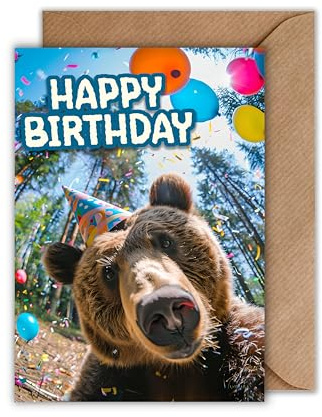WBdesignz Geburtstag Karte mit Umschlag - Lustige Geburtstagskarte Happy Birthday Bär Selfie Glückwunschkarte zum Geburtstag Witzig (DIN A6)