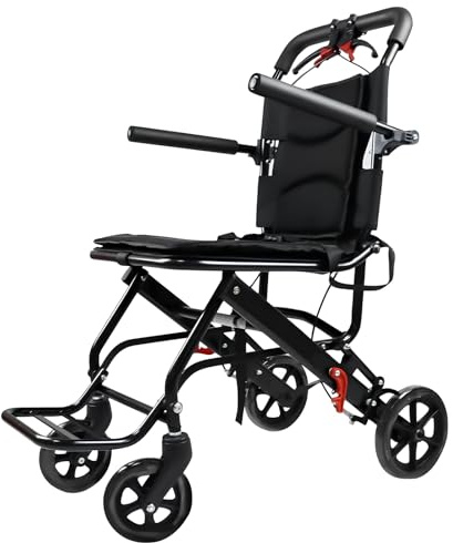 DYHQQ Fauteuil Roulant De Transport Pliable Portable, Fauteuil Roulant De Voyage Avec Frein À Main, Fauteuil Roulant De Transport Ultra-Léger Pour Les Adultes, Les Personnes Âgées Et Les Enfants