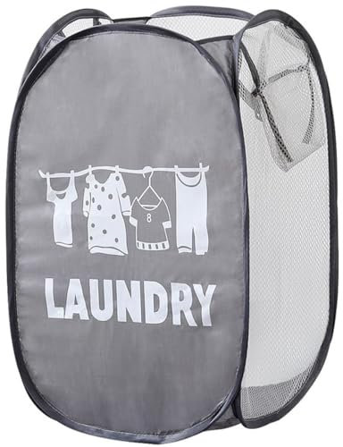 Laundry basket, foldable laundry basket with durable handle pop-up, portable mesh laundry bag with handle, perfect for family, children's room, university dormitory travel (black with pattern)