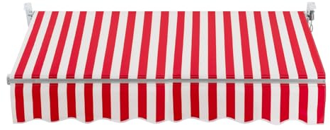 Tenda da sole manuale con braccio snodato, tenda da sole da balcone con manovella, tenda da sole per terrazze, angolo di lunghezza regolabile con supporto a parete, 200 x 150 cm, colore: rosso/bianco