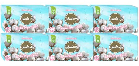 Lingettes assouplissantes parfumées pour sèche-linge Fabulosa, booster de senteur pour vêtements, booster de parfum longue durée pour la lessive, 240 lingettes, lot de 6 unités, Cotton Fresh