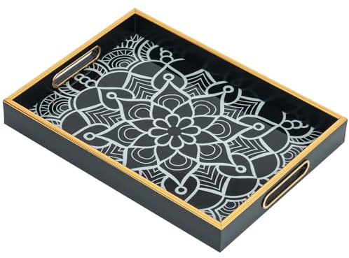 Vassoio da portata, vassoio da caffè rettangolare con manico, grande vassoio da cucina in vetro Vassoio decorativo per cucina, soggiorno, bar, feste (37 x 27 x 4,5 CM)