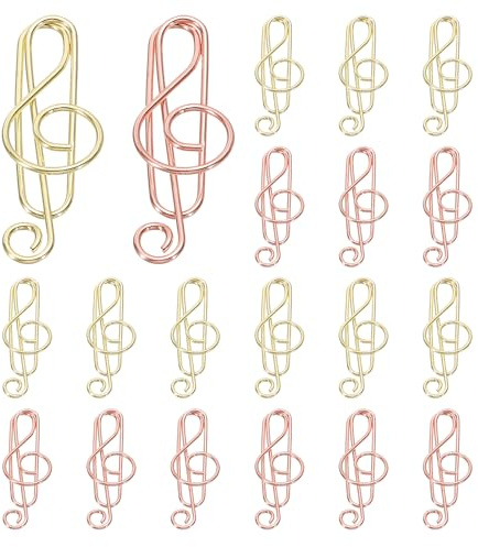 PATIKIL Cute Paper Clip, 20Pcs Music Note Shape Paper Clip Metal Funny Bookmarks Planner Clips Clamp for Home Office Supplies Desk File Organization Wedding Decoration, Gold, Rose Gold