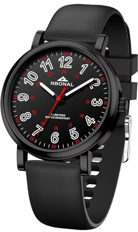 NBONAL Nurse Watch for Medical Doctor Professionals Student Easy Read Dial with Luminous 24 Hours Red Second Soft Silicone Band 30M Waterproof (NB-231BK-ABK)