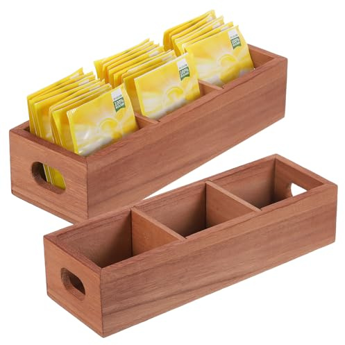 sourcing map Tea Bag Organizer, 3 Compartments Wood Tea Box with Handle, Tea Storage Organizer Holder for Tea Bags, Beverage Supplies Sugar Packet, Wood Color