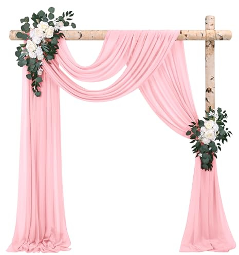 2 paneler bröllopsbåge draperityg, 71 cm x 20 m rosa bröllopsbåge draperi chiffong tyg genomskinlig bakgrund gardin bröllopsbåge dekorationer för ceremoni båge scenfest bakgrund takdekor