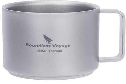 iBasingo 100ml Titan Espressobecher Camping Espressotasse 1 Pack Ti3085D | Ultraleicht Klein Kaffeebecher Titanbecher mit Griff für Wandern Trekking Backpacking Picknick