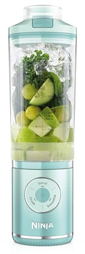 Ninja Blast Max Batidora portátil de 570 ml con batería recargable, vaso para mezclas y tapa antigoteo para hacer smoothies, batidos de proteínas, picar hielo y fruta congelada, aguamarina, BC251EUMT