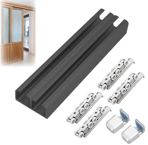 Binario per porta scorrevole Ferramenta Per Porta A Doppia Tasca, Kit Di Binari Di Riparazione Per Porta Scorrevole Esterna Del Patio, Sostituzione Binario Per Porta A Schermo Scorrevole(Black,20ft/60
