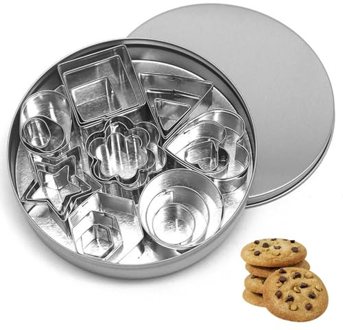 Starvway Cookie Cutters Set 24Pcs MINI Biscuit Pastry Cutters Stainless Steel Heart Star Circle Round Flower Shapes Pastry Baking Mould for Cookie Fondant Cake Decorating