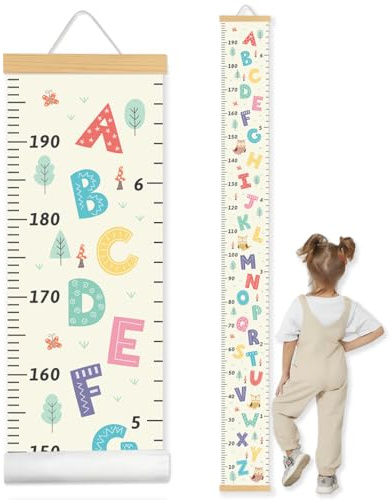 Höhenlineal zum Aufhängen,Messlatte Kinder,Wachstum Messlatte,Kinderzimmerdekoration und Geschenke, Cartoon-Buchstaben 200cm x 20cm (Wald)