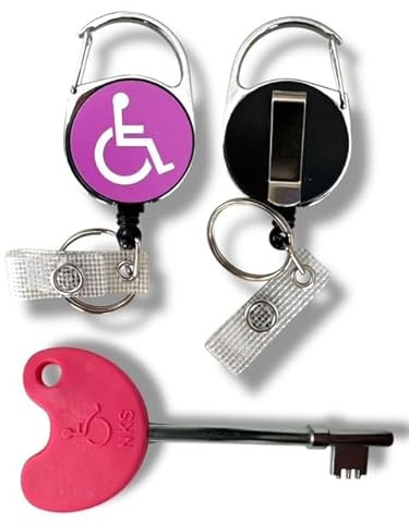 Pink Compatible NKS/Radar UK Disabled Toilet Key with Retractable Pink Disabled Badge Reel