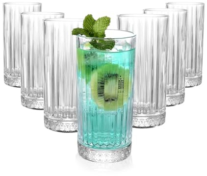 Royal Cuisine Drinking Glasses Set of 6 Premium Glass Water Glasses, Cocktail Glasses & Tumblers Stylish Durable Clear Water Glasses Kitchen Glassware -Tableware (260ml)