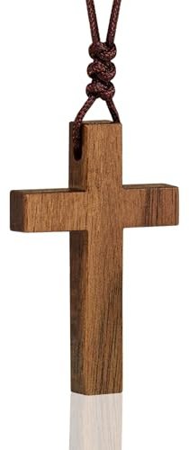 EZVFIRPDFZ Halskette mit Kreuz-Anhänger aus natürlichem Walnussholz, für Damen und Herren, kleines Holz, für Auto, Spiegel, religiöser Holzanhänger, Schmuck, M
