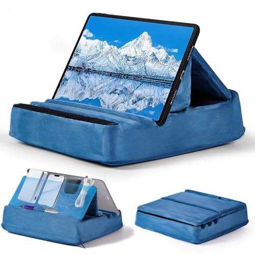 Tablet Pillow Holder with a Larger Capacity Foldable Cushion Tablet Stand for Lap, Bed and Desk-Royal blue