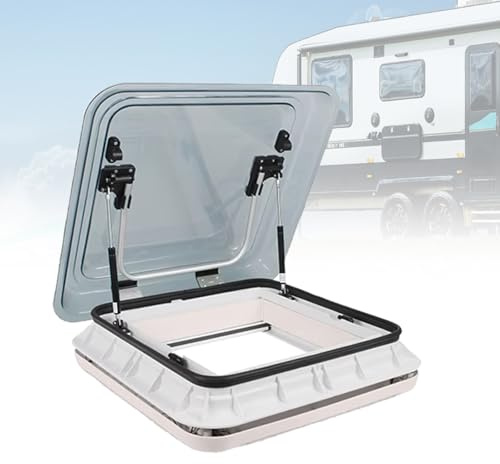 VNATWGOO 500x500 mm Skylight Window for RV Travel Trailers Motorhomes, Aluminum Alloy Roof Vent, with Hydraulic Support Rod,GrayBeige