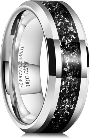 King Will Bague de fiançailles pour homme en carbure de tungstène avec météorite, 8 mm de large, poli miroir, coupe confortable, argent 62,2 (19,8)
